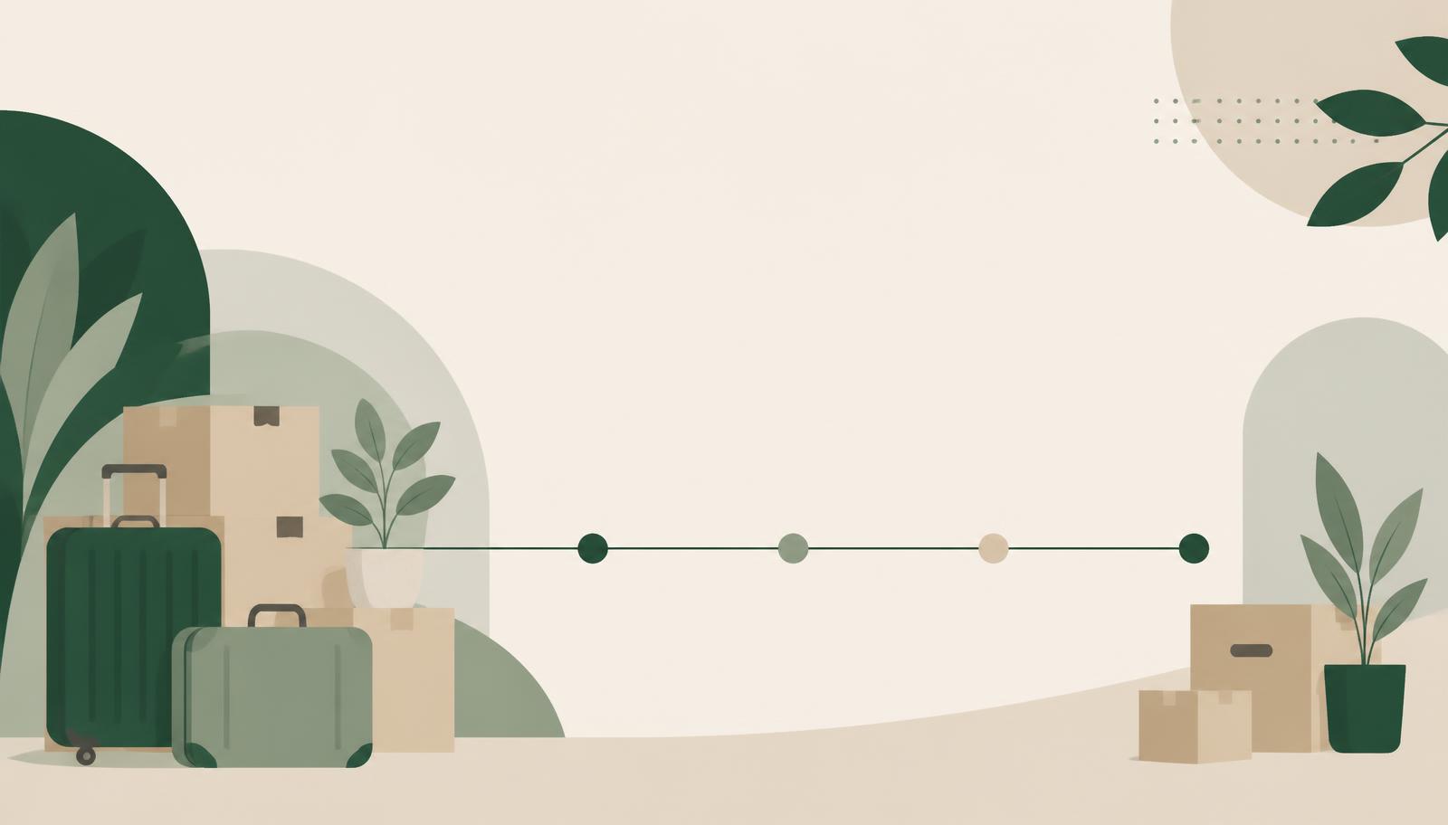 Illustration of suitcases, moving boxes and a simple timeline